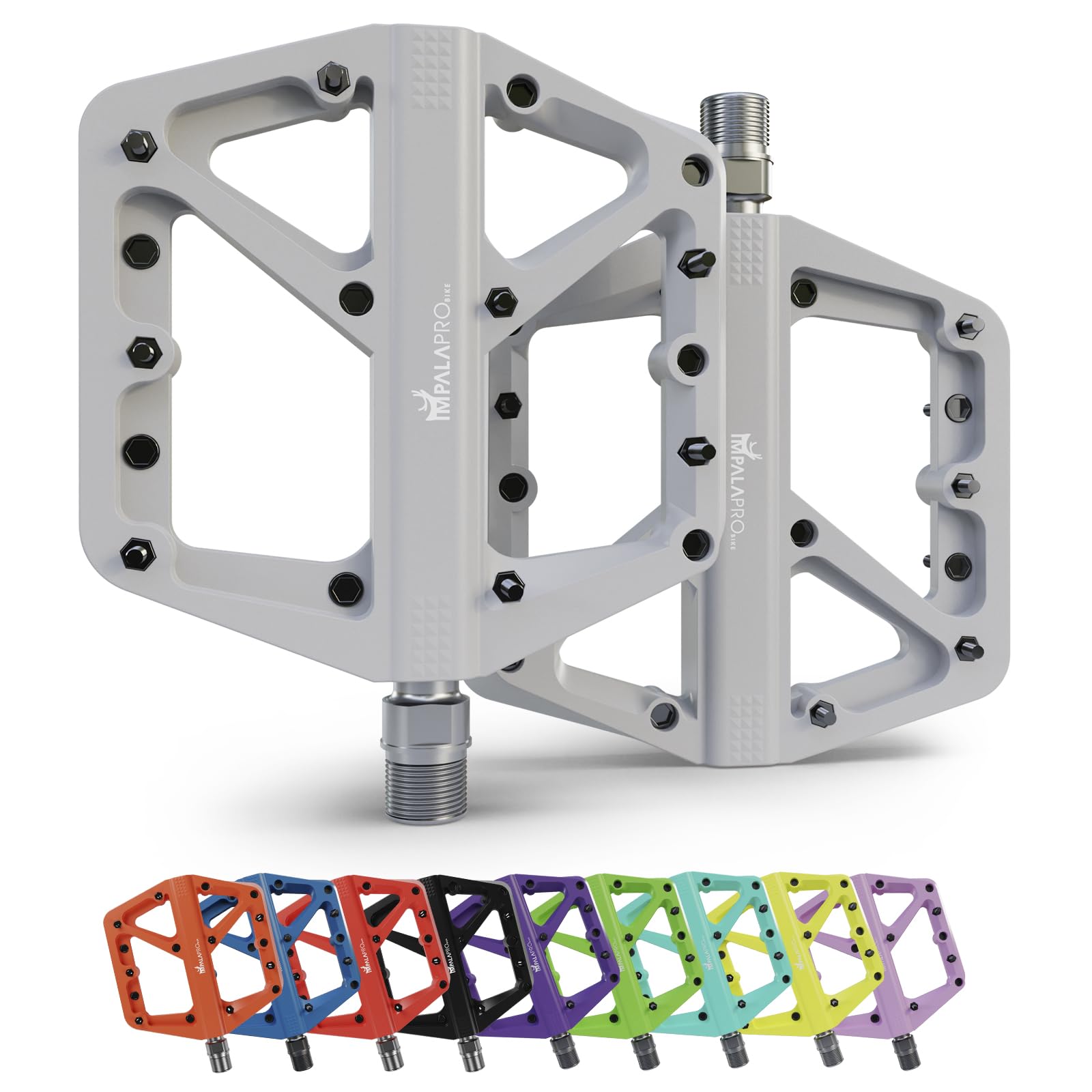 IMPALAPRO - Bike Pedals Nylon Fiber Selaed Bearing 9/16" - Non-Slip MTB pedals - Lightweight and Wide Flat Platform cycling Pedals for BMX Road MTB E-Bike (Grey)