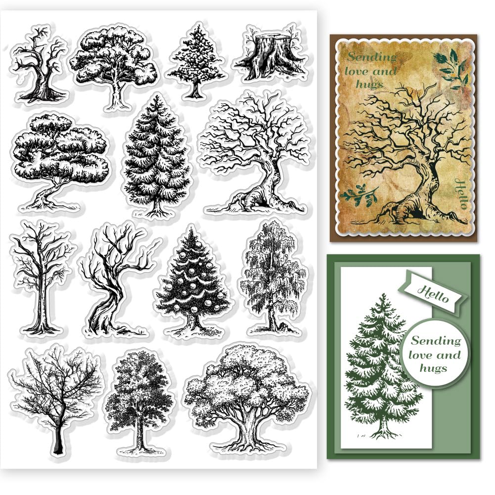 GLOBLELAND Nature Woods Trees Clear Stamps - Unmounted Rubber Stamp for DIY Scrapbooking, Photo Album, Decorative Cards - 8.27x5.83 inch