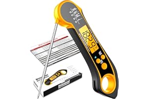 Meat Thermometer Digital, Biison Instant Read Meat Thermometer for Grilling and Cooking, Waterproof, Backlight, Ultra-Fast Accurate Food Thermometer for BBQ Grill, Liquids, Beef, Turkey, Candy（Orange）