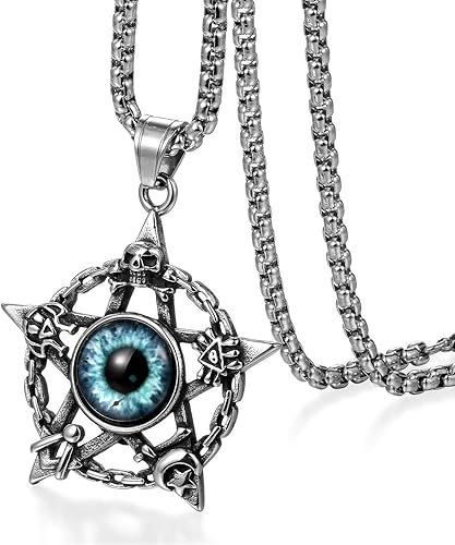 Amazon Jewelrywe メンズ ネックレス スターペンダント 悪魔の目 ステンレス シンプル 人気 おしゃれ アンティーク風 カジュアル ファッション アクセサリー 彼氏 親友プレゼント ピアスキャッチ 通販