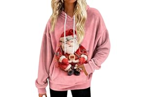 Christmas Sherpa Sweater Women Merry Xmas Santa Claus Print Funny Cute Hoodie Fall Winter Fleece Flannel Holiday Pullover