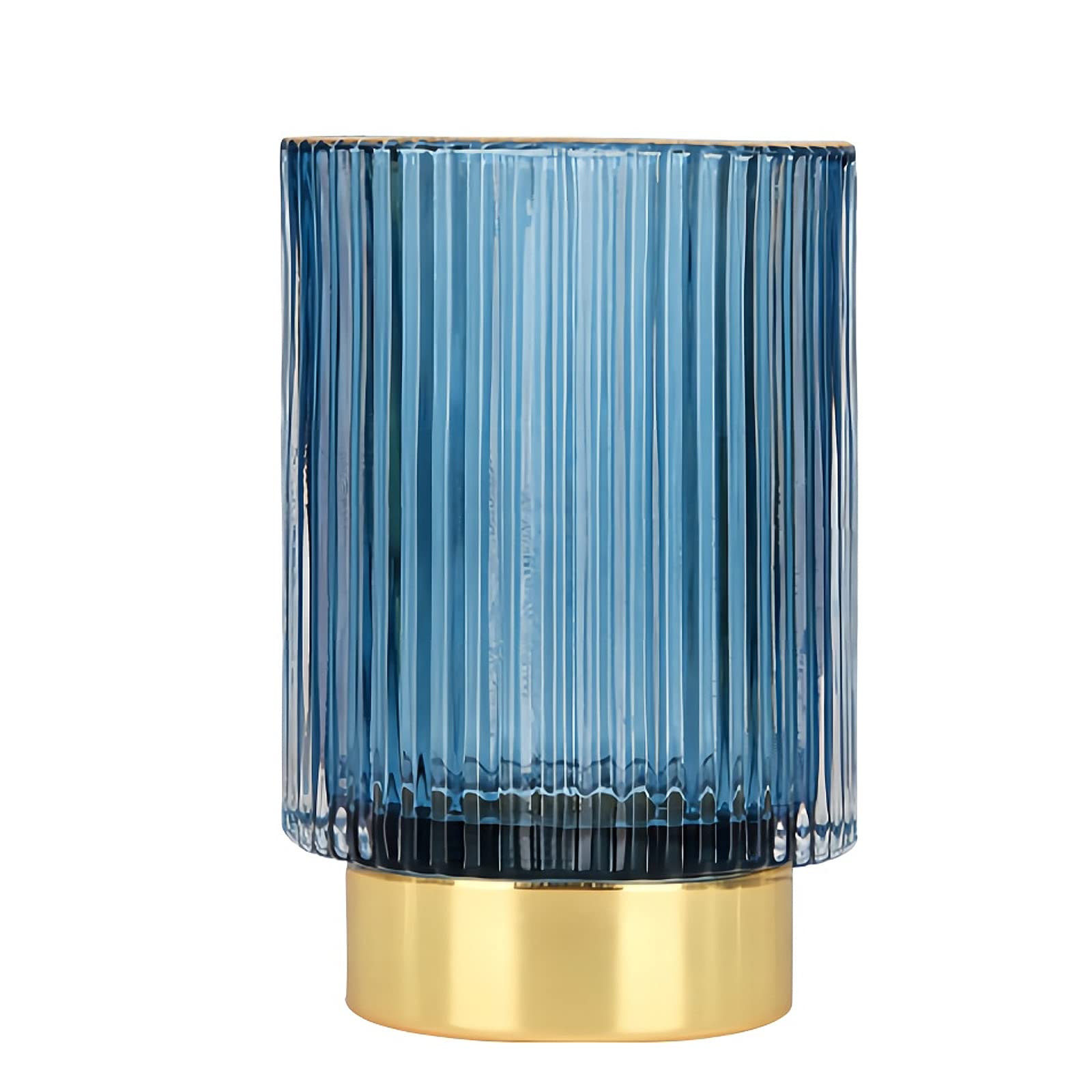 DASITON Makeup Brush Holder Organiser, Crystal Cosmetic Make Up Brush Holder, Glass Makeup Brushes Storage Organiser, Vintage Make Up Cup Pen Pencil Holder Striped Vase (Blue L) — image 1