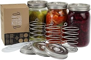Trellis + Co. Stainless Steel Fermentation Jar Kit | 3 Waterless Fermenter Airlock Lids & 3 Pickle Helix Fermentation Weights, For Wide Mouth Mason Jars | Recipe eBook Included With Fermenting Kit