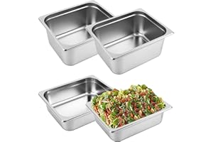 ORNKAT Hotel Pans Stainless Steel Steam Pan 4 Pack 1/2 Half Size 4.0"&6.0" Trays Household Restaurant Food Catering Tray Anti-jamming Bread Salad Table Pans