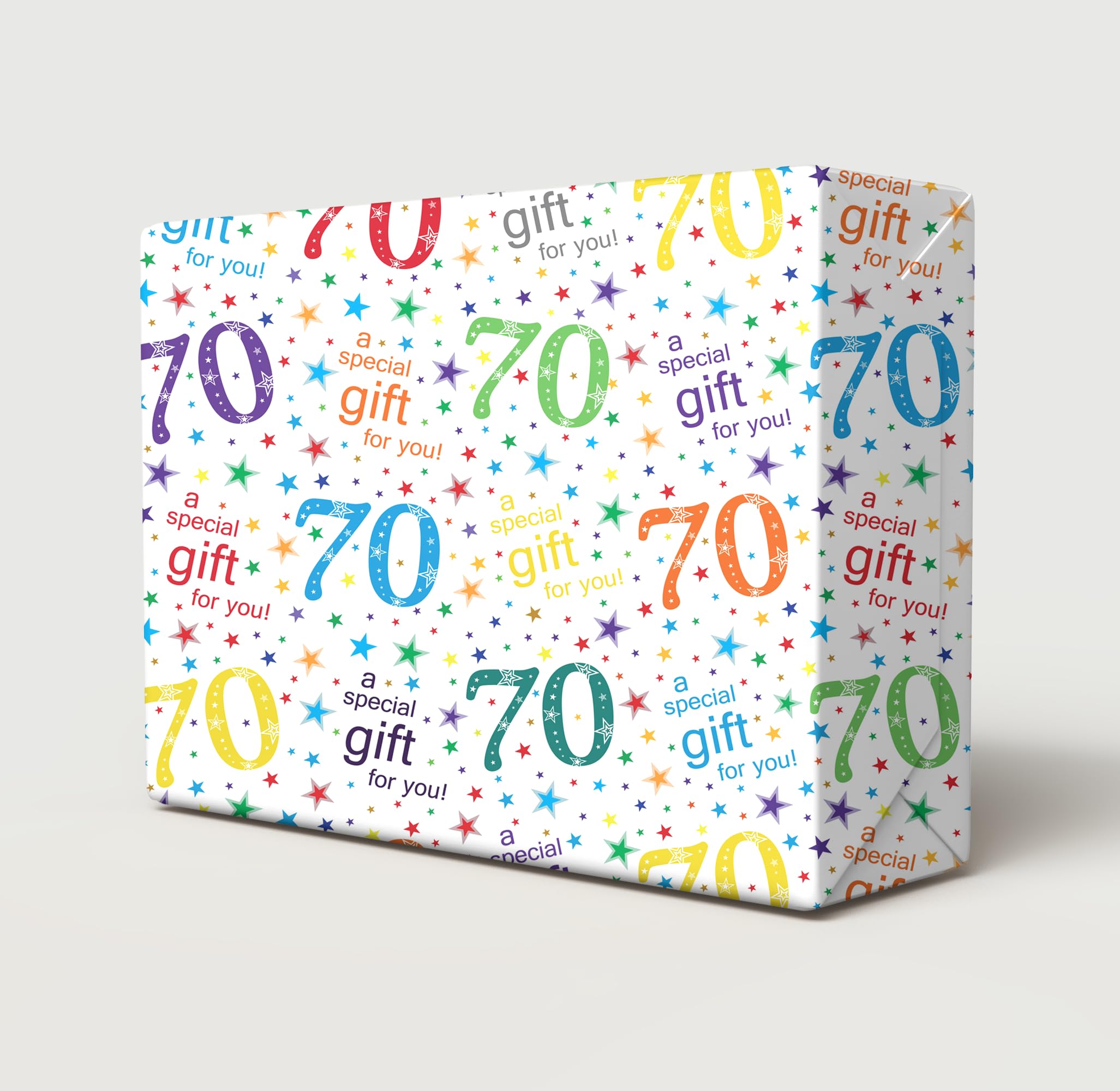 4 Sheets + 4 Gift Tags 70th Birthday White Multi Colour Wrapping Paper Age 70 Birthday Gift Wrap Paper Male/Female/Unisex White & Multi Colour (PA)