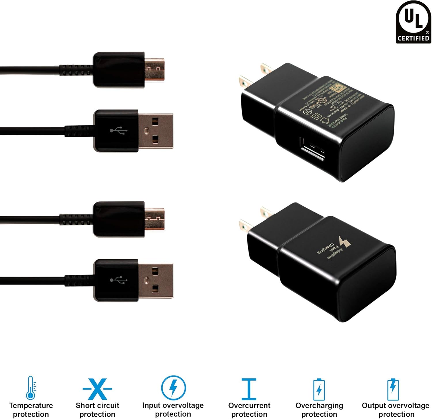 2 Pack Adaptive Fast Charger 6.6 ft Type C (Wall Charger+Type C USB Cable) Compatible with Samsung Galaxy S8 / S8+ / S9 / S9+ / S10e / S10 / S10+ / Note8 / Note 9 / LG G8 (Black): Home Audio & Theater