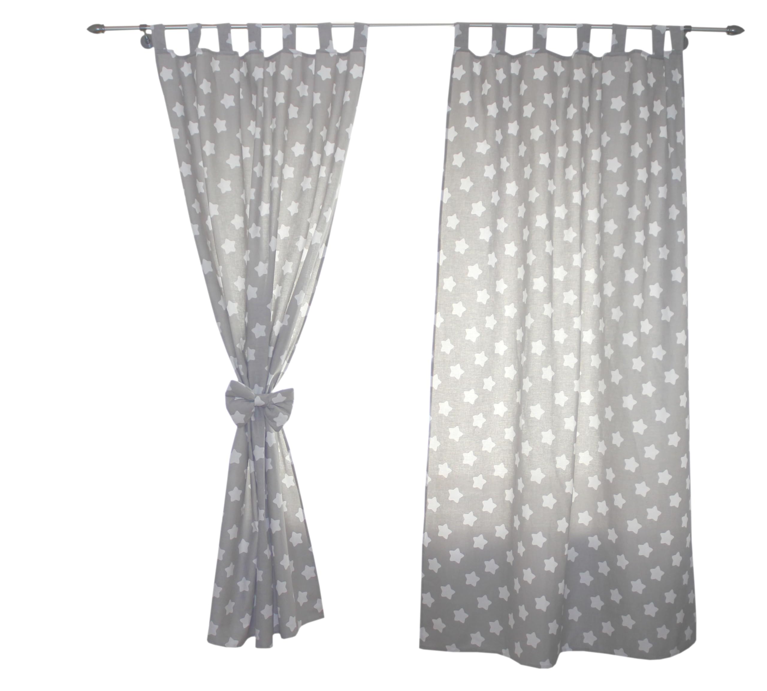 TupTam Children's Room Tab Top Curtains with Tiebacks, Gray/White Stars, ca. 155x95 cm — image 1