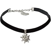 Alpenflüstern Traditional Velvet Choker Rhinestone Edelweiss small, Ladies costume jewelry, bavarian necklace close-fitting, elastic narrow choker for Dirndl, Leather trouser, Oktoberfest (black)