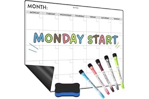 Monthly Magnetic Calendar for Refrigerator – Monday Start 17 x 12” Fridge Calendar Magnet | Dry Erase Whiteboard Family Planner & Schedule Board | Include 5 Markers & Eraser by Freedom Mastery