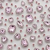TANOSII Sew on Rhinestones 100 PCS Mixed Shapes Glass Rhinestones Sew on Crystal Gems Mental Flatback with Silver Claw for Jewelry Crafts Clothes Shoes Costume Garment Pink Type 1