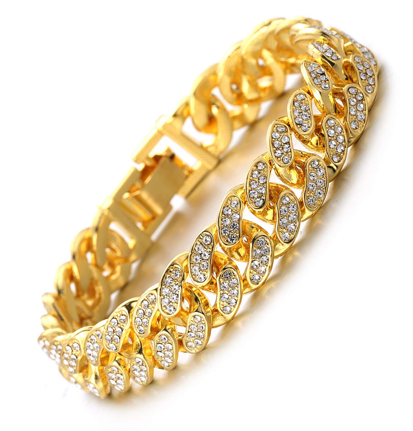 HALUKAKAH Gold Chain for Men Iced Out,Men's 14MM Miami Cuban Link Chain Bracelet 7In(18cm) in 18kt Real Gold Plated,Full Cz Diamond Cut Prong Set,Gift for Him — image 1