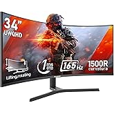 Gawfolk 34 Inch Ultrawide Curved 165Hz Gaming Computer Monitor 1500R PC Screen 21:9 UWQHD (3440x1440),99% sRGB,1ms,Adaptive S