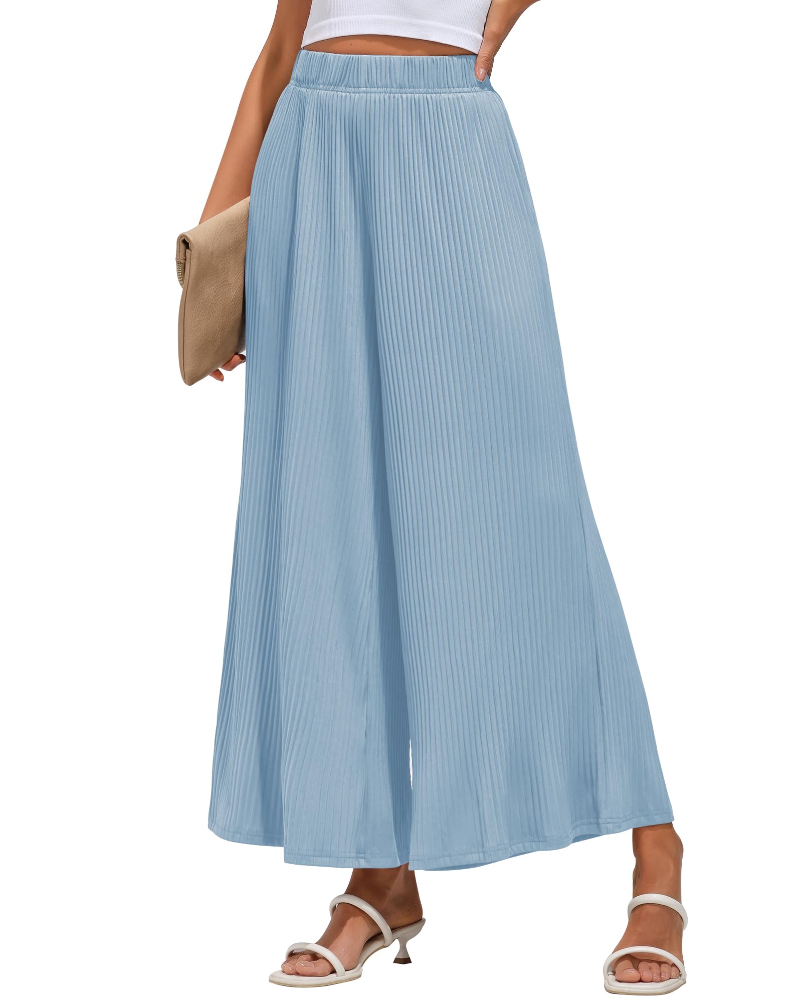 Photo 1 of (XL) (BAGGED) GRAPENT Casual High Waisted Ankle Pants - Comfortable Pull On Trousers for Beach Vacation Outfits - Sky Blue, X-Large (Size 16/18)