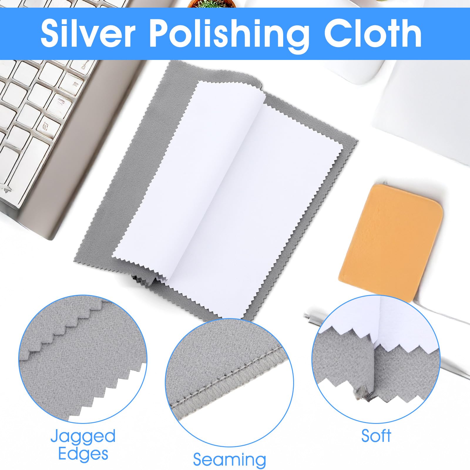 4 Pcs Silver Polishing Cloths Jewelry Cleaning Clothes Premium Silverware Cleaning Cloth for Sterling Silver Gold Diamond Platinum Precious Stones Coins Watch Keeps Jewelry Clean Shining