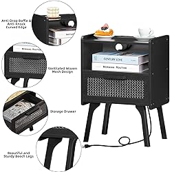 Lerliuo Rattan Nightstands Set of 2 with Charging