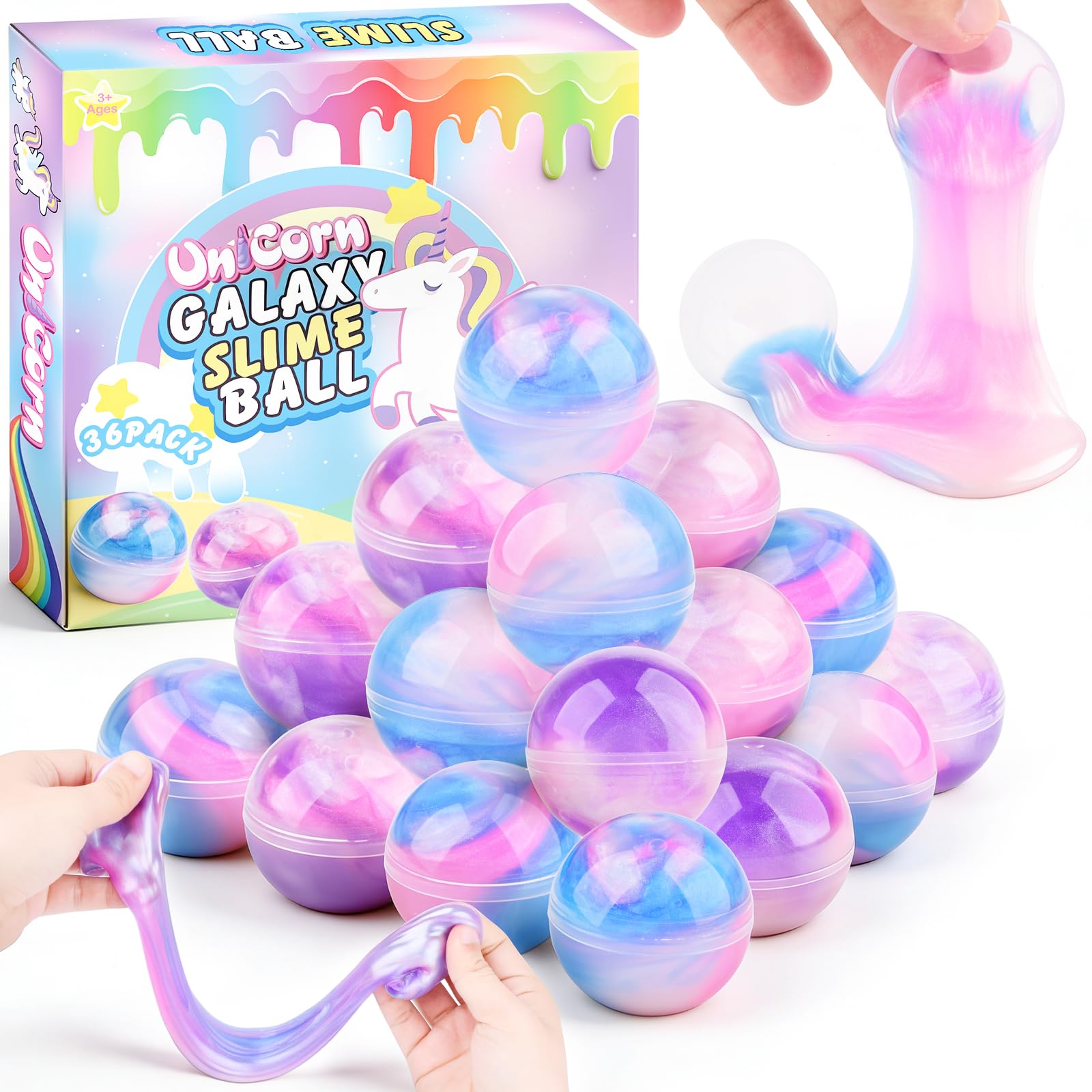 36 Pack Unicorn Galaxy Slime Balls, Unicorn Slime Party Favors for Boys and Girls, Wet, Non-Sticky, Mess-Free, Stress Relief, Super Soft Toy for Kids, Birthday Gift, Goodie Bag Stuffers