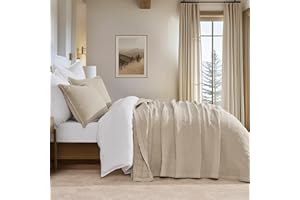EVERGRACEHOME Stonewashed Cotton Quilt Set King Size, Ultra Soft Oversized Bedspread Coverlet Set, Lightweight Crinkle Box Stitch Bedding Sets for All Season, with 2 Shams, Flax Beige