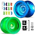 MAGICYOYO Dual Purpose Yoyos - N11 Professional Unresponsive Yoyo and K2 Responsive Yoyo, Blue Splash Alloy YoYo & Glow Green Plastic Yoyo with 2 Bags,12 Yoyo Strings, Responsive Bearings Kit