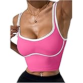 SOLY HUX Women's Athletic Tops Scoop Neck Sleeveless Contrast Binding Workout Yoga Crop Tank Top