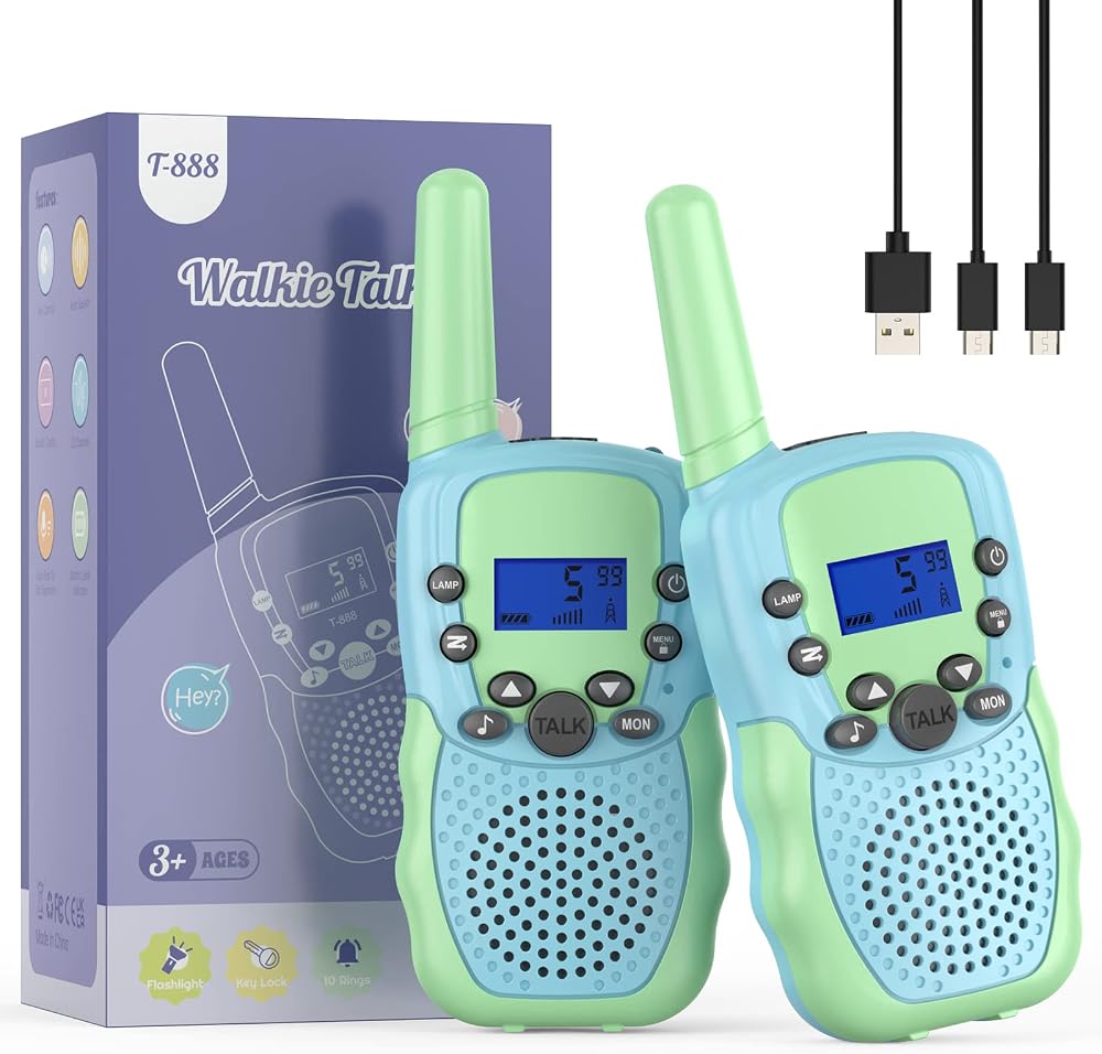 Bakoherp Rechargeable Walkie Talkies for Kids 8 Channels 3KM LCD Flashlight Toy