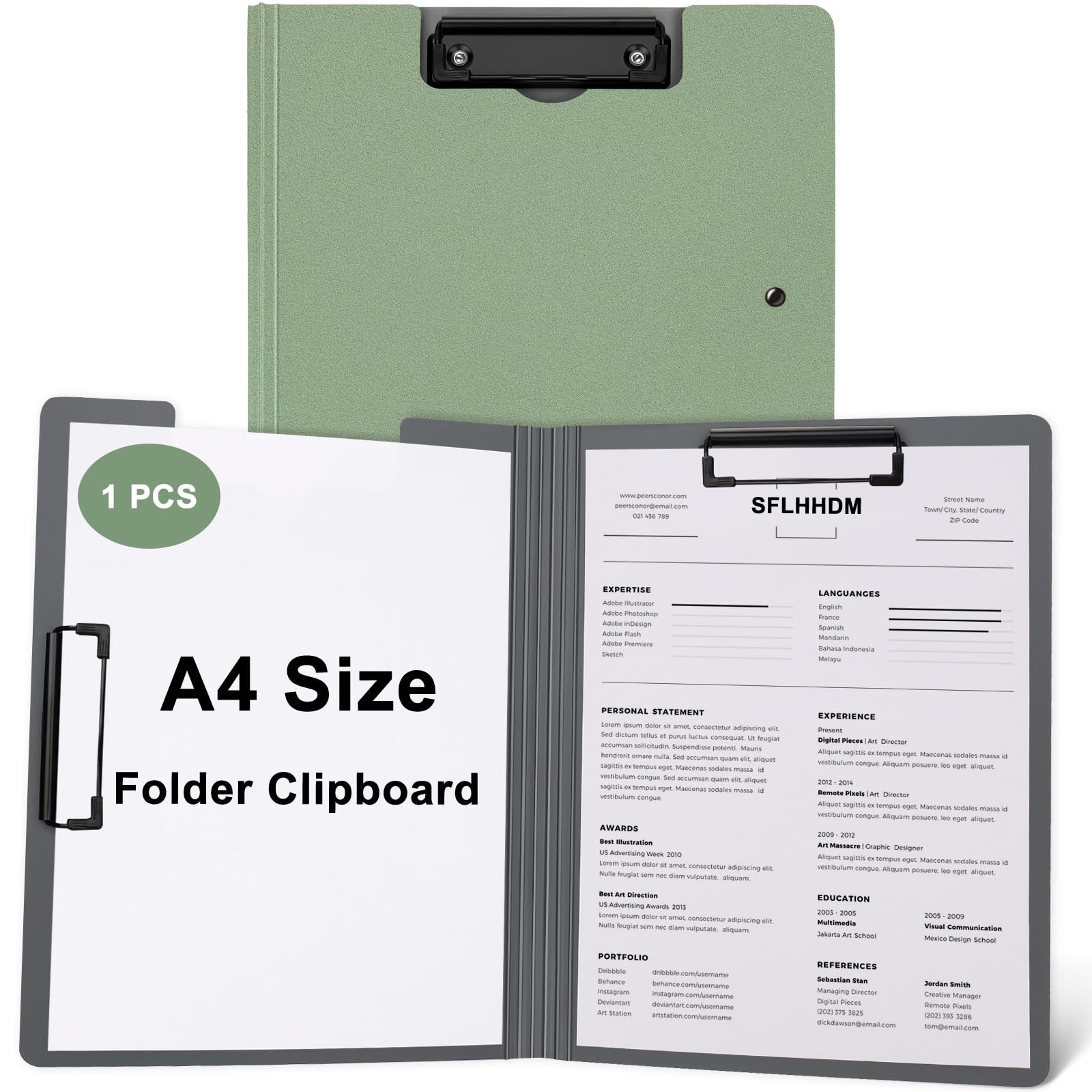 Photo 1 of 1 PCS A4 Clipboards Foldable,Folding Clipboard,360°Cover Folder Clipboard,Plastic Clipboards with Double Low Profile Clip,A4 Size File Folder Storag Clip Board for A3 A4 Paper Clip Boards-Dark Green