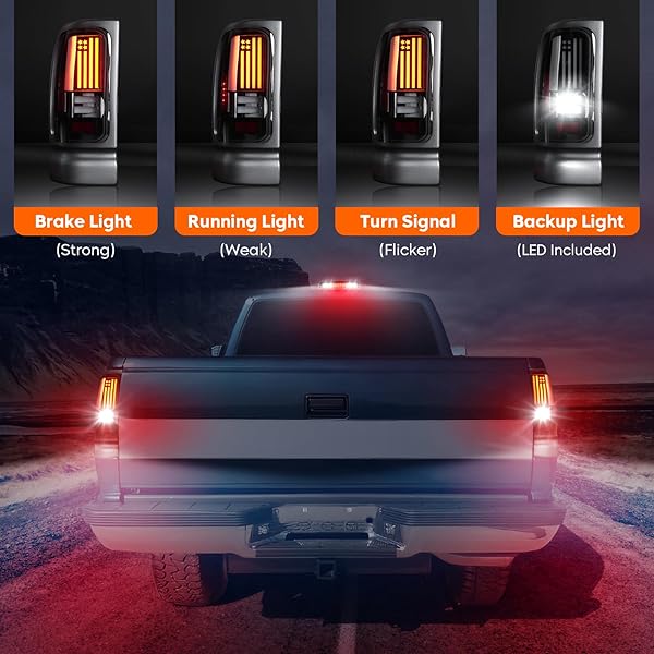 TRESOUND LED TAIL LIGHT + 3RD THIRD BRAKE CARGO LAMP FOR RAM 1500 1994-2001, FOR RAM 2500 3500 1994-2002, HIGH MOUNT STOP LIGHT REAR TAILLIGHT ASSEMBLY, 55055264AC, 55055265AC