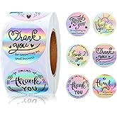 500PCS Thank You Sticker Roll, Holographic Rainbow Self-Adhesive Sticker Labels for Small Business, Gift Wrap, Envelope Closure, 1 inch
