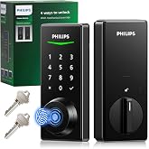 Philips Fingerprint Keyless Entry Door Lock, Electronic Door Lock with Touchscreen, Long-Lasting Battery, Auto Locking, One-Time Code, Keypad Deadbolt, One-Touch Locking, Matte Black