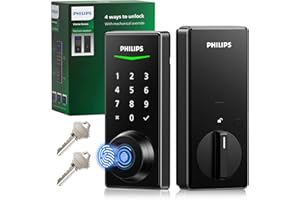 Philips Fingerprint Keyless Entry Door Lock, Electronic Door Lock with Touchscreen, Long-Lasting Battery, Auto Locking, One-Time Code, Keypad Deadbolt, One-Touch Locking, Matte Black