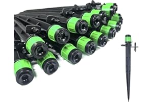 ONE STOP OUTDOOR (100-PACK) - 1/4" Inch 360 Degree Drip Emitter On 5" Stake Sprayer Adjustable Flow 0-20 GPH, Fits 1/4 (4-6mm) Irrigation Tubing - Micro Bubbler Drippers for Drip Irrigation (100 Pack Dripper on Stake)