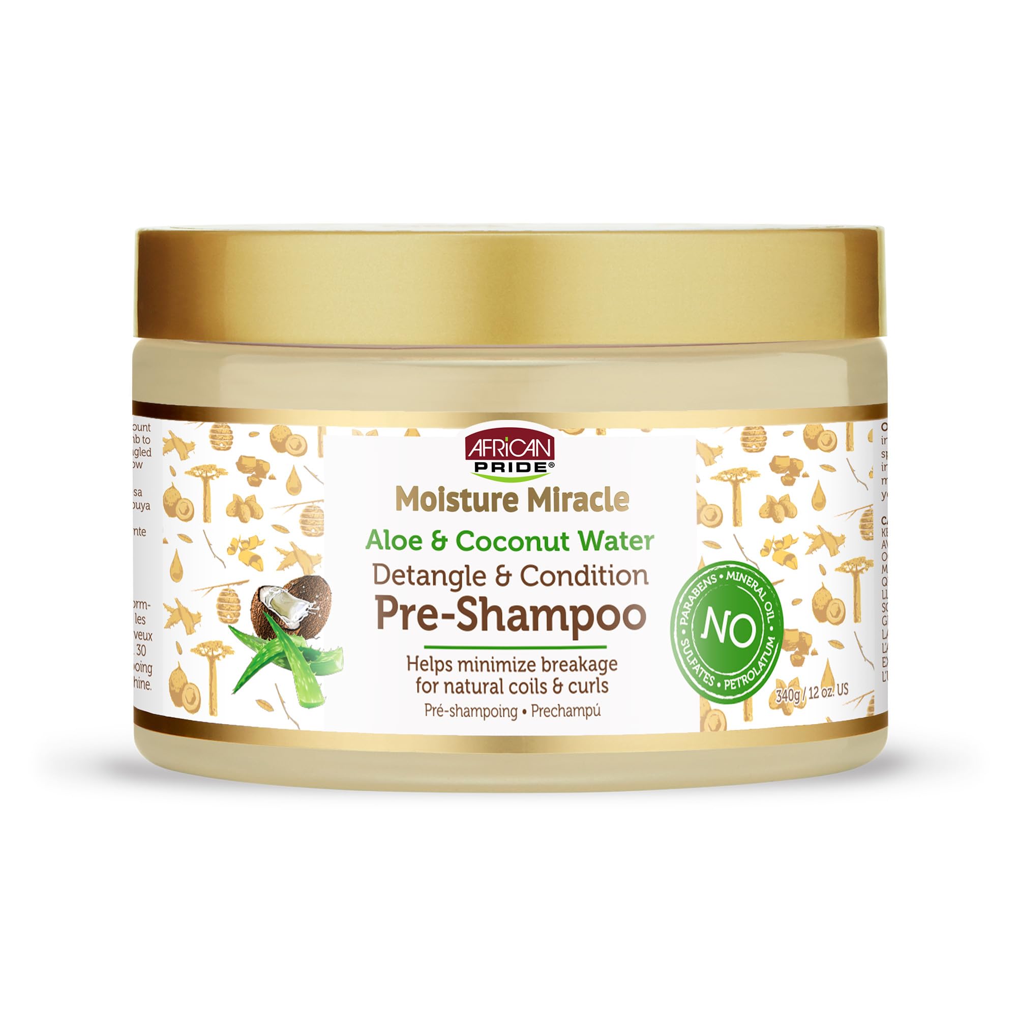African Pride Moisture Miracle Aloe & Coconut Water, Detangle & Condition Pre- Shampoo 12 oz