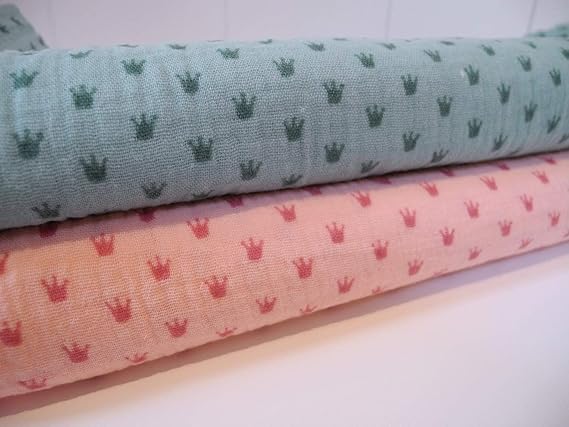 Qjutie Lottashaus No82 Stoffpaket 2 Stück 50x135cm Musselin doppelt gewebt Mint Rosa Krone Krönchen Mulltuch Kleiderstoff Dou