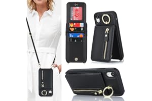 DEYHU for iPhone XR Phone Case with Card Holder for Women, for iPhone XR Case Wallet with Strap Credit Card Slots Crossbody with Kickstand Zipper Case for iPhoneXR - Black