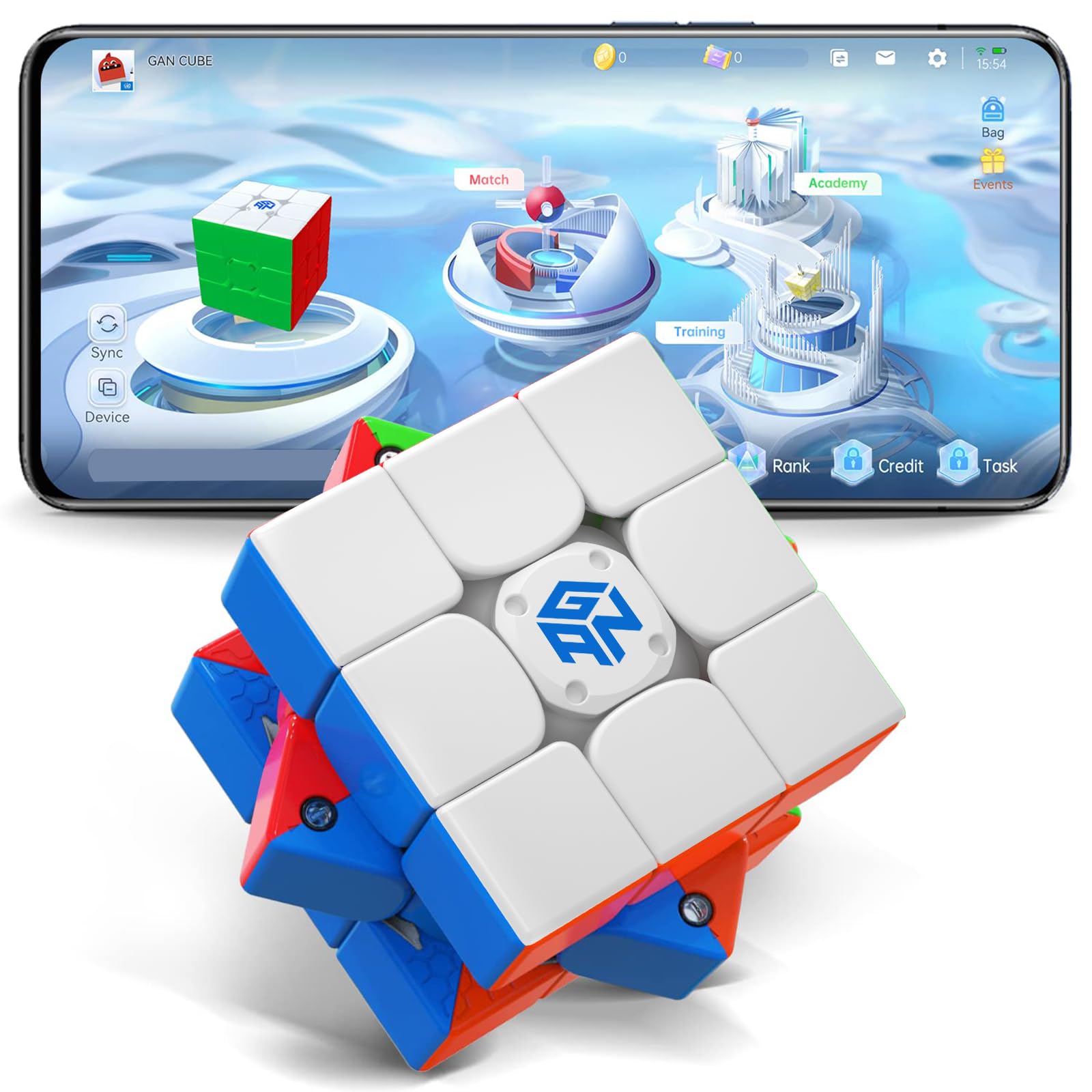 Photo 1 of GAN 356 i 3 Stickerless Speed Cube, 3x3 Smart Cube 356 i3 Gans Magnetic Cube Intelligent Tracking Timing Movements Steps with CubeStation App Gan Cube Puzzle Toys(GAN Robot not Included)
