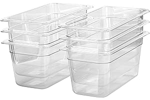 EGGKITPO 1/3 Size Food Containers 6 Pack 6 Inch Deep Pan Clear BPA free Polycarbonate Stackable Commercial Hotel Pan for Food Serving Freezer Safe