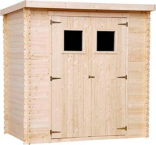 TIMBELA M311 Gartenhaus aus Holz für den Außenbereich - Kiefern- / Fichtenschuppen - Flachdach - H200 x 204 x 150 cm / 2,22 m2