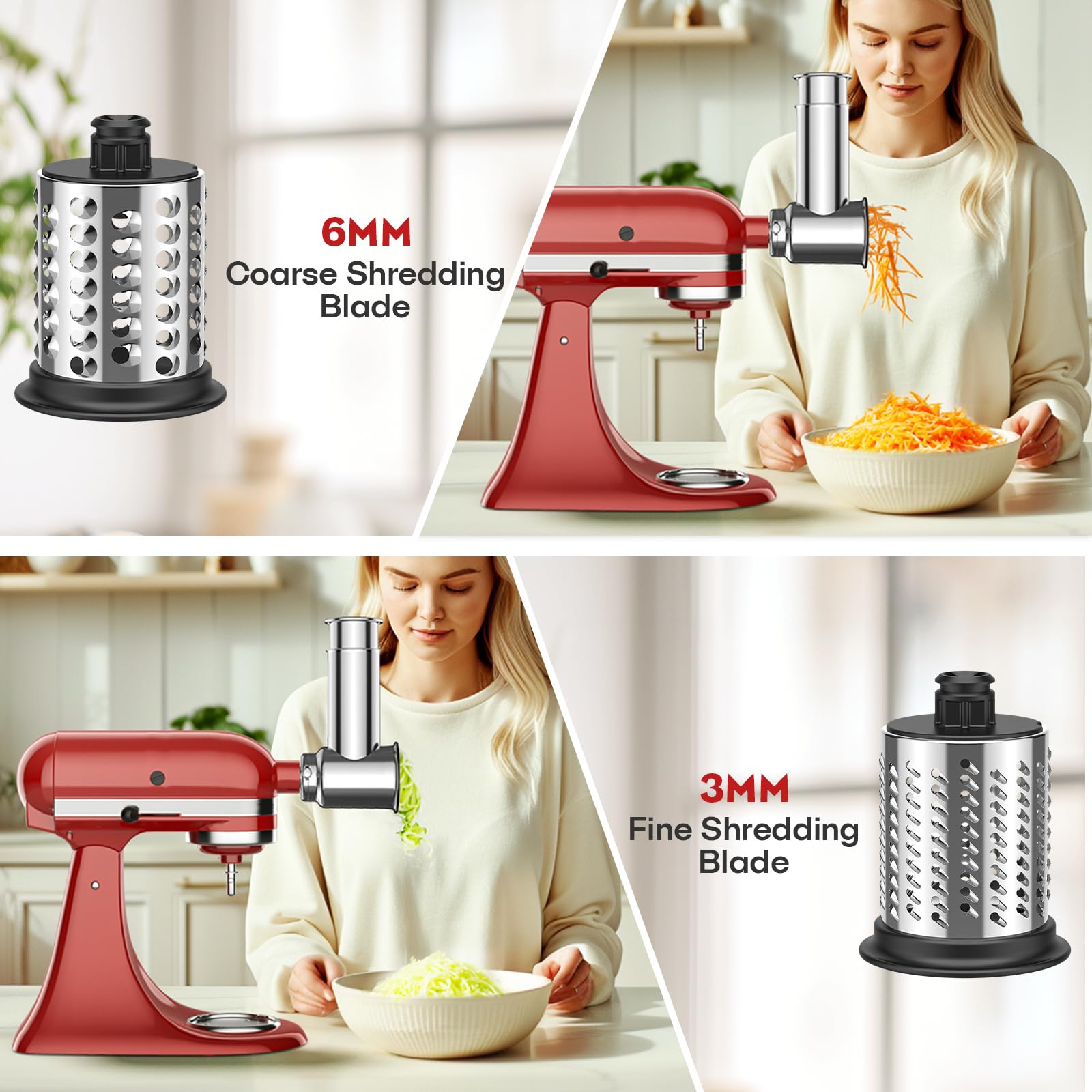 Stainless Steel Slicer Shredder & Cheese Grater Attachment for Kitchenaid Stnad Mixer - 4 Blades Salad Maker with Grinding Powder Function by FGREEBLE