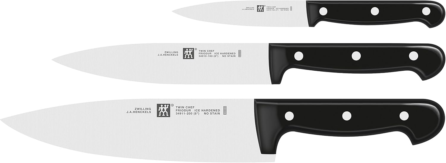 ZWILLING Messer-Set, 3-tlg., Spick-/Garniermesser, Kochmesser, Fleischmesser, Rostfreier Spezialstahl/Kunststoff-Griff, Twin Chef