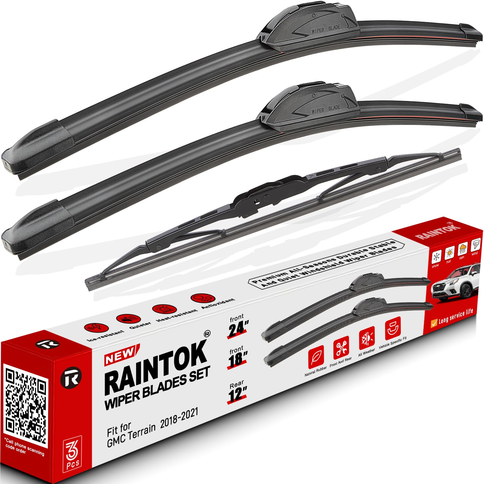Photo 1 of RAINTOK Windshield Wiper Blades Replacement for 2018 2019 2020 2021 GMC Terrain Original Factory Quality Front Rear Wipers Blade Set for My Car - 24" 18" 12" (Pack of 3)