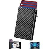 dwnkove Mens Wallet Card Holder - Pop Up Aluminum Case, Flexible Carbon Fiber Leather, Smart Wallet for Men, RFID Blocking, Slim, Minimalist, Front Pocket - 9-14 Card Capacity | ID Window | Cash Slot