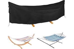 MRWIZMS 10-12 FT Hammock Cover, 420D Heavy Duty Oxford Cover, Waterproof Protection for Outdoor Garden Hammocks and Stand, Weather Resistant, with Buckle Straps, Handles and Vents, Black