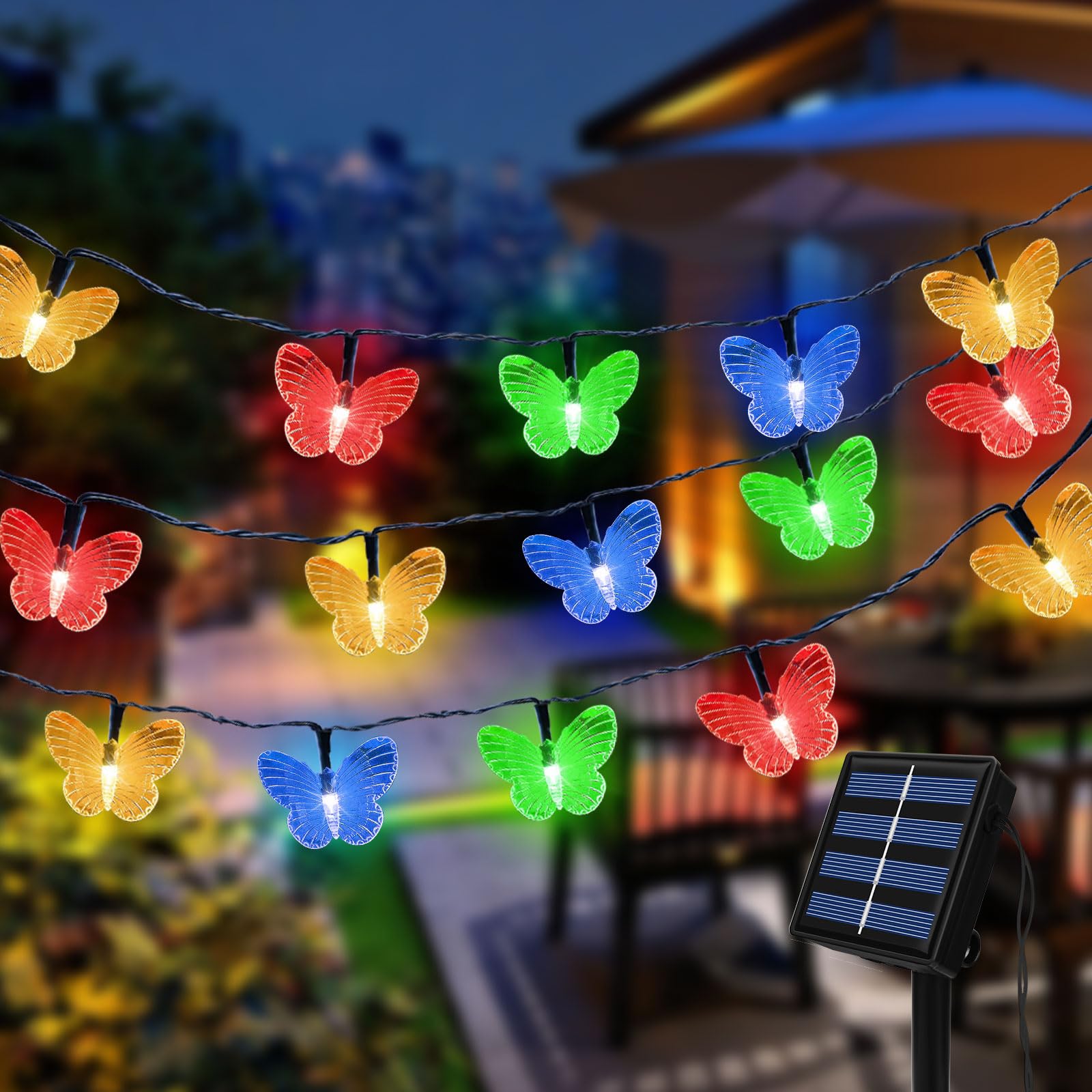 Fohil Solar String Lights Outdoor Garden, 5M 20 LED Solar Butterfly Lights, 8 Modes Solar Powered Fairy Lights, Solar Decorative Lights for Garden Balcony Fence Party Wedding Tree Christmas — image 1