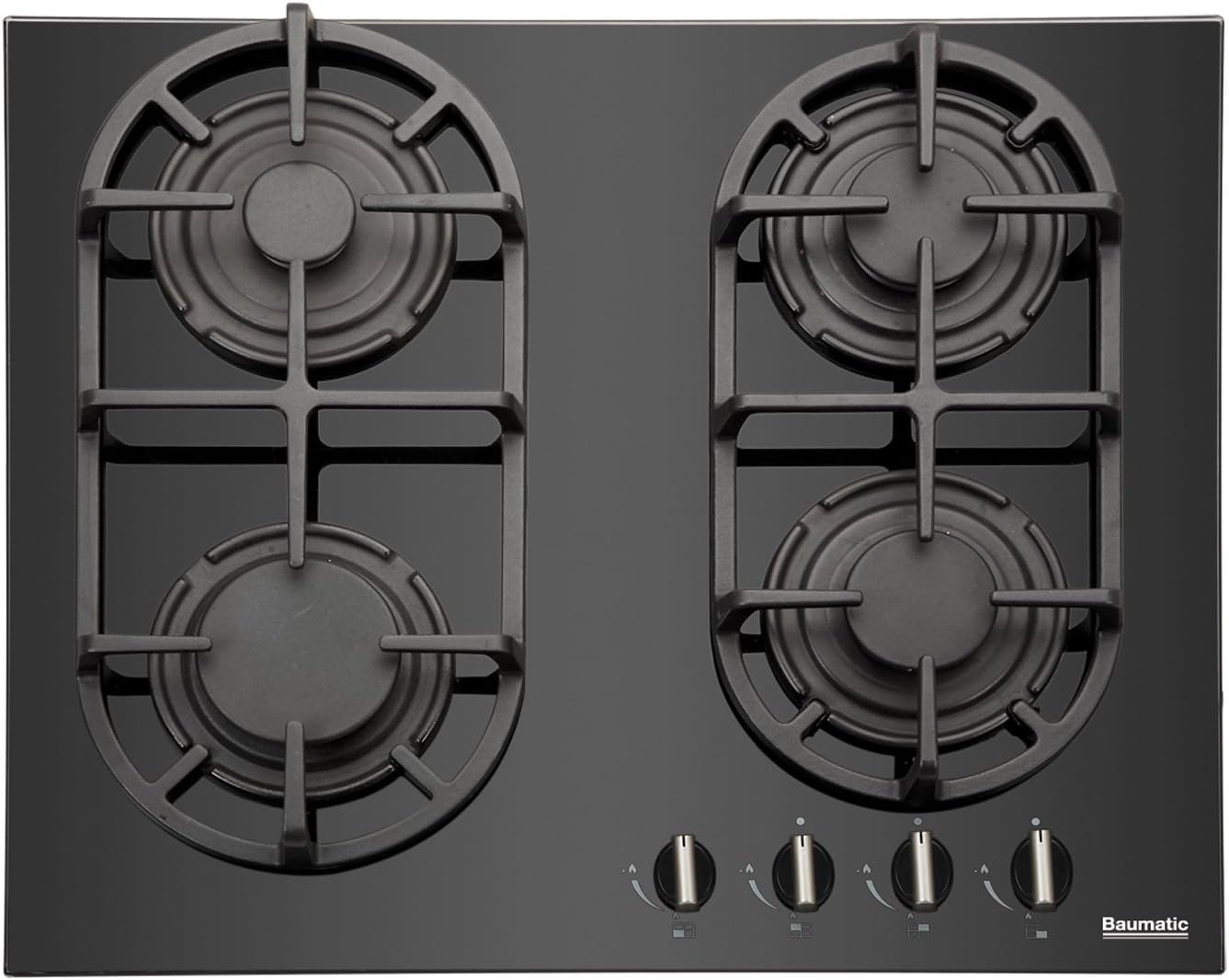 Baumatic BGG60 Integrated Gas Hob Black Hob – Plate (Built-in, Gas Hob, Black, Cast Iron, 1000 W, 1750 W)