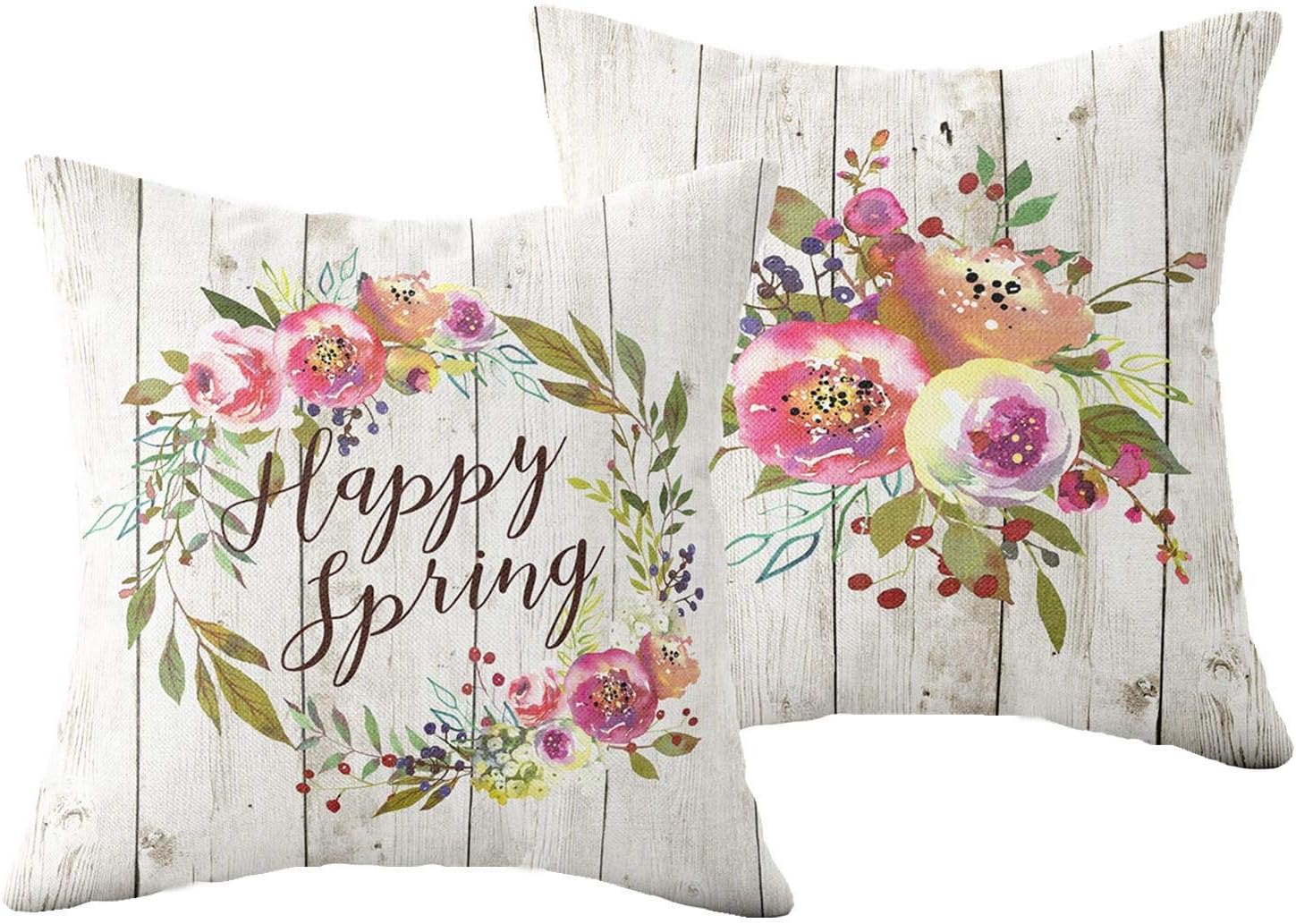 ZUEXT Rustic Spring Floral Decorative Throw Pillow Covers 18x18 Inch, Set of 2