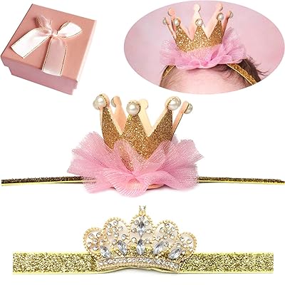 Elesa Miracle Baby Hair Accessories Baby Girl's Gift Box Shiny Tiara Crown Headband Set