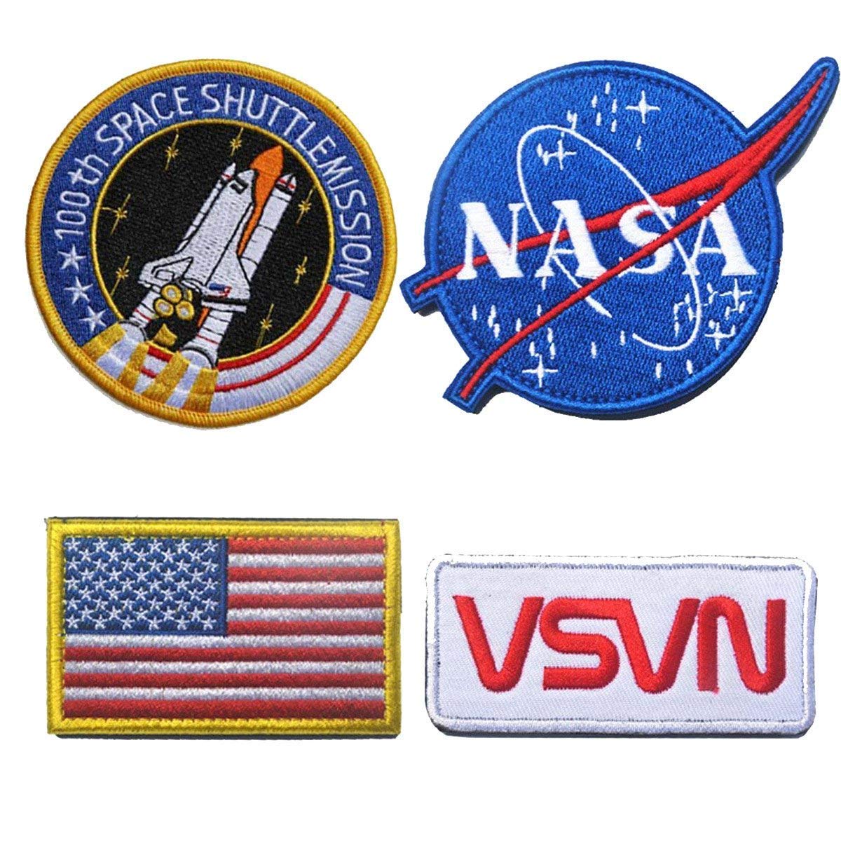 Antrix 4 Pieces NASA Space Rocket Patch NASA Patch Hook & Loop Tactical USA Flag NASA Logo 100th Space Shuttle Mission Military Badge Emblem Patches for Kids Children Students