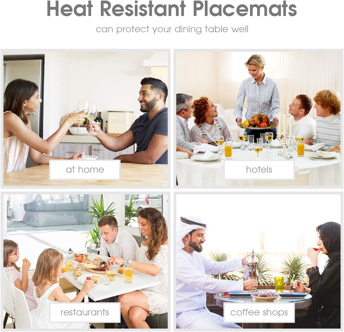 HOKEKI Placemats,Washable Vinyl Heat Resistant Table Mats,Non-Slip Wipe Clean PVC Placemats for Dining Table Sets of 4 (Grey-Black): Home & Kitchen