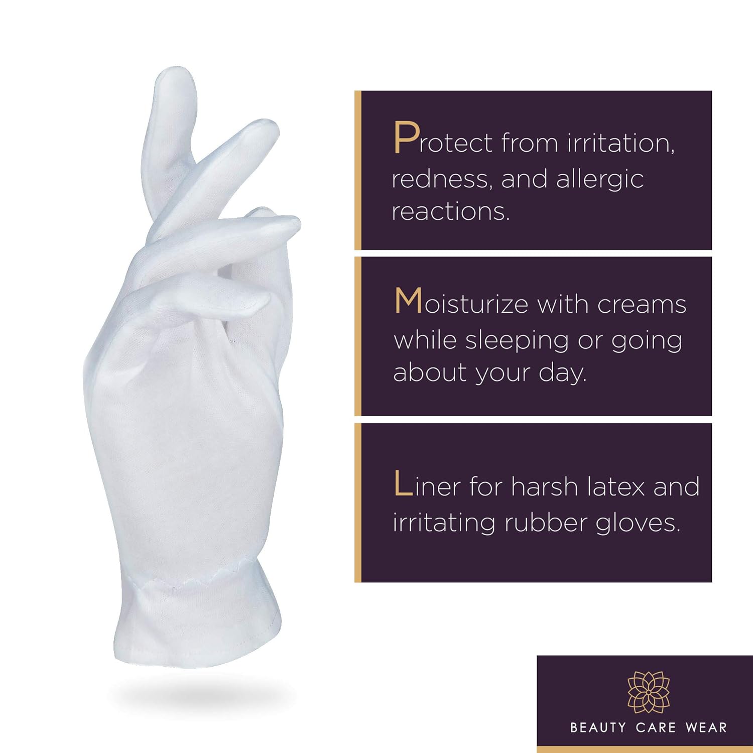White Cotton Gloves for Dry Hands - Overnight Eczema Moisturizing Lotion Treatment - 20 Medium Jersey Glove Liners by Beauty Care Wear : Beauty