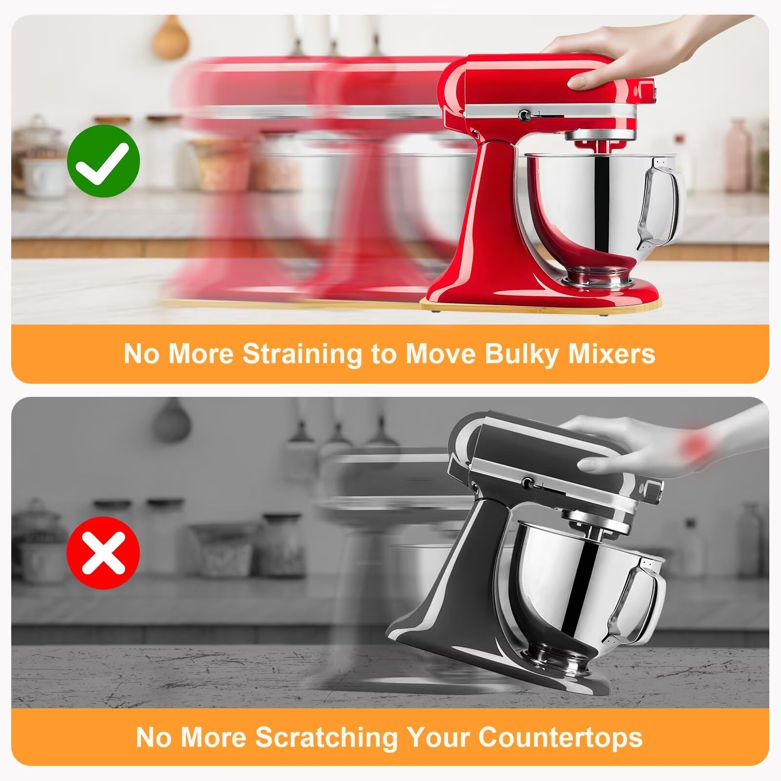Bamboo Mixer Slider Mat for Kitchenaid 4.5-5 Qt Tilt Head Stand Mixer, Appliance Sliders For Kitchen Appliances Countertop, Kitchenaid Mixer Attachments for Stand Mixer, Mixer Moving Tray Attachments