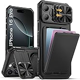 SSLOTSCASE for iPhone 16 Pro Case with Card Holder & Kickstand & Slide Camera Lens Cover, Silicone Edge Rugged Shockproof Protective Phone Case Cover for iPhone 16 Pro 6.3'' 2024, Black